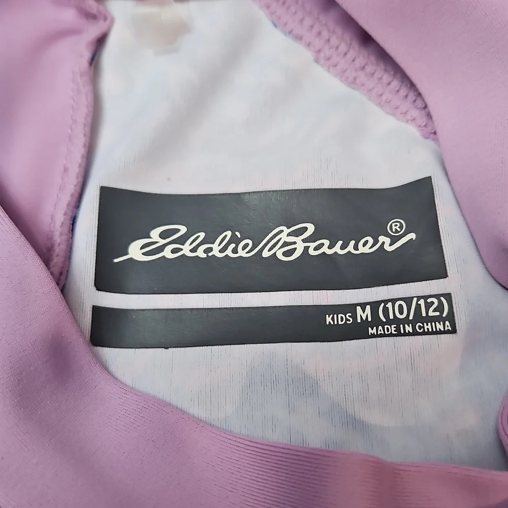 Eddie Bauer Girls Rash Guard Swim Shirt Size 10/12 Short Sleeve Zip Back Purple